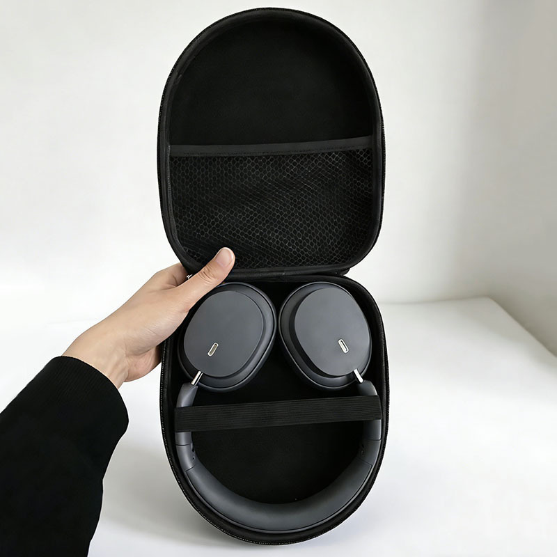 Headphone Case Hard - กล่องเก็บหูฟัง 1 ชิ้นสีดำ EVA ฮาร์ดเชลล์กันกระแทกแบบพกพากระเป๋าสำหรับหูฟังแบบครอบหูสาย USB